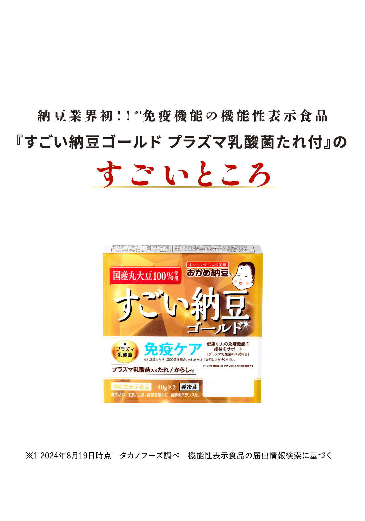 納豆業界初！！免疫機能の機能性表示食品『すごい納豆ゴールド プラズマ乳酸菌たれ付』のすごいところ