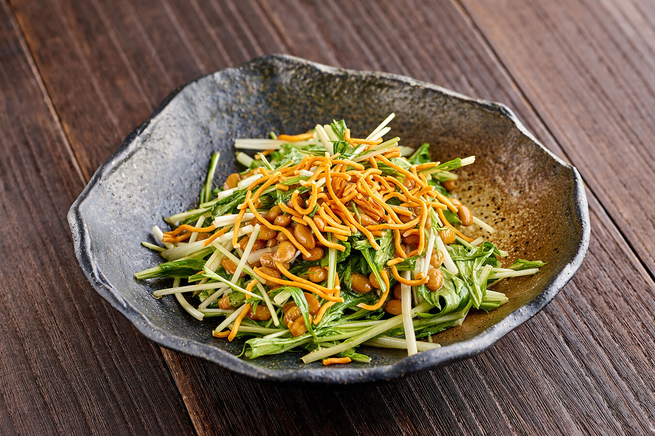 水菜と納豆のパリパリサラダ