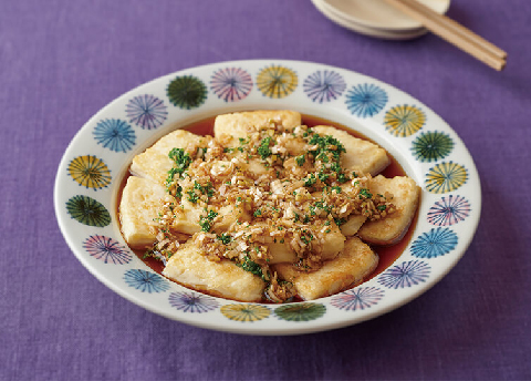 焼き豆腐のねぎソースかけ